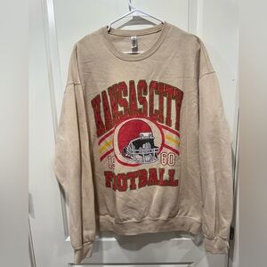 Jerzees Beige Kansas City Football Crewneck Sweatshirt with Red Graphic